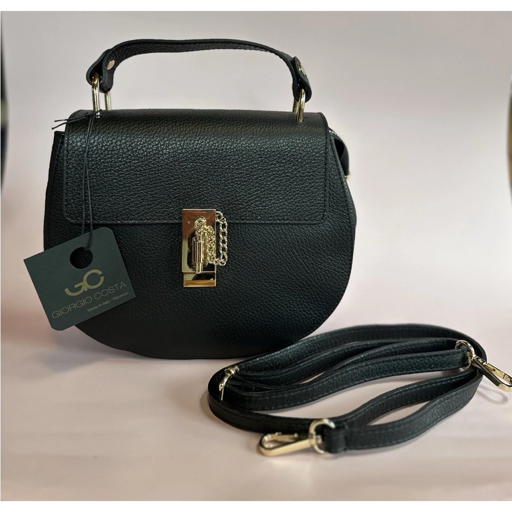 NWT Giorgio Costa Pebbled Black Leather Handbag/Purse Crossbody